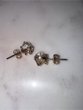 Gold Wire-Wrap Clear Crystal Stud Earrings
